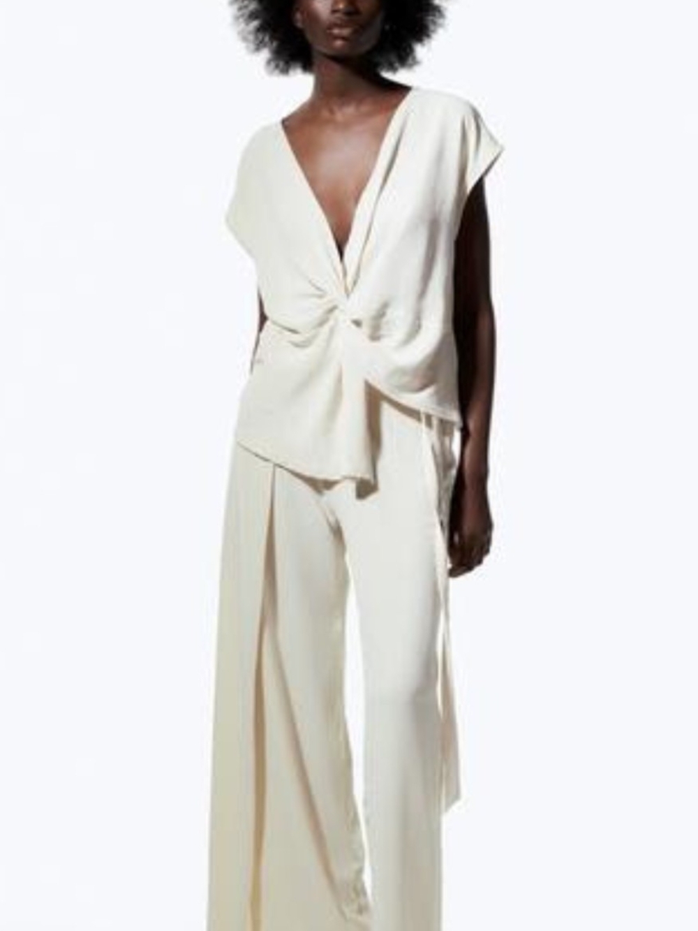 Zara Cream Fluid Women's Top & Fluid Pareo Pants